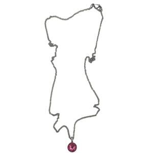 Silver Tone Pink Solitaire Rhinestone Pendant Necklace